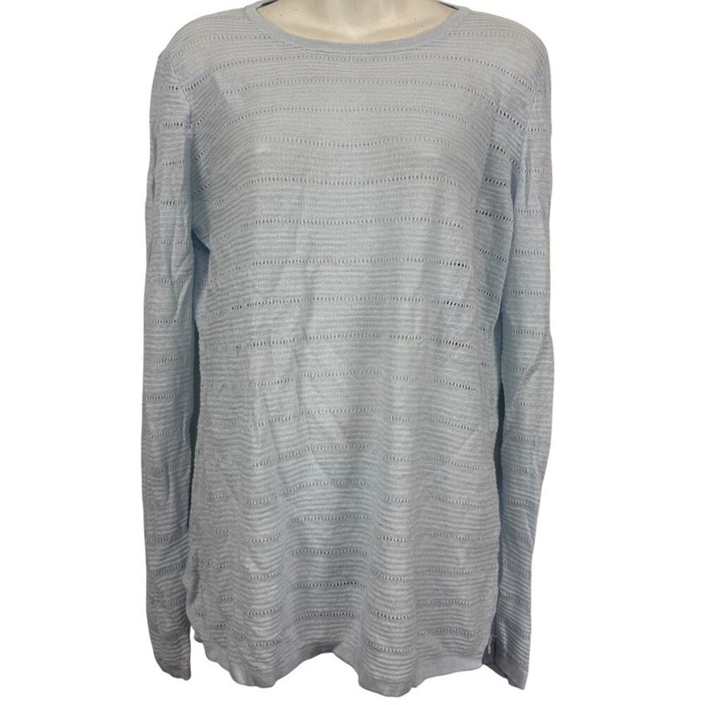 Cynthia Rowley Pointelle Light Blue 100% Linen Pullover Sweater Long Sleeve sz M